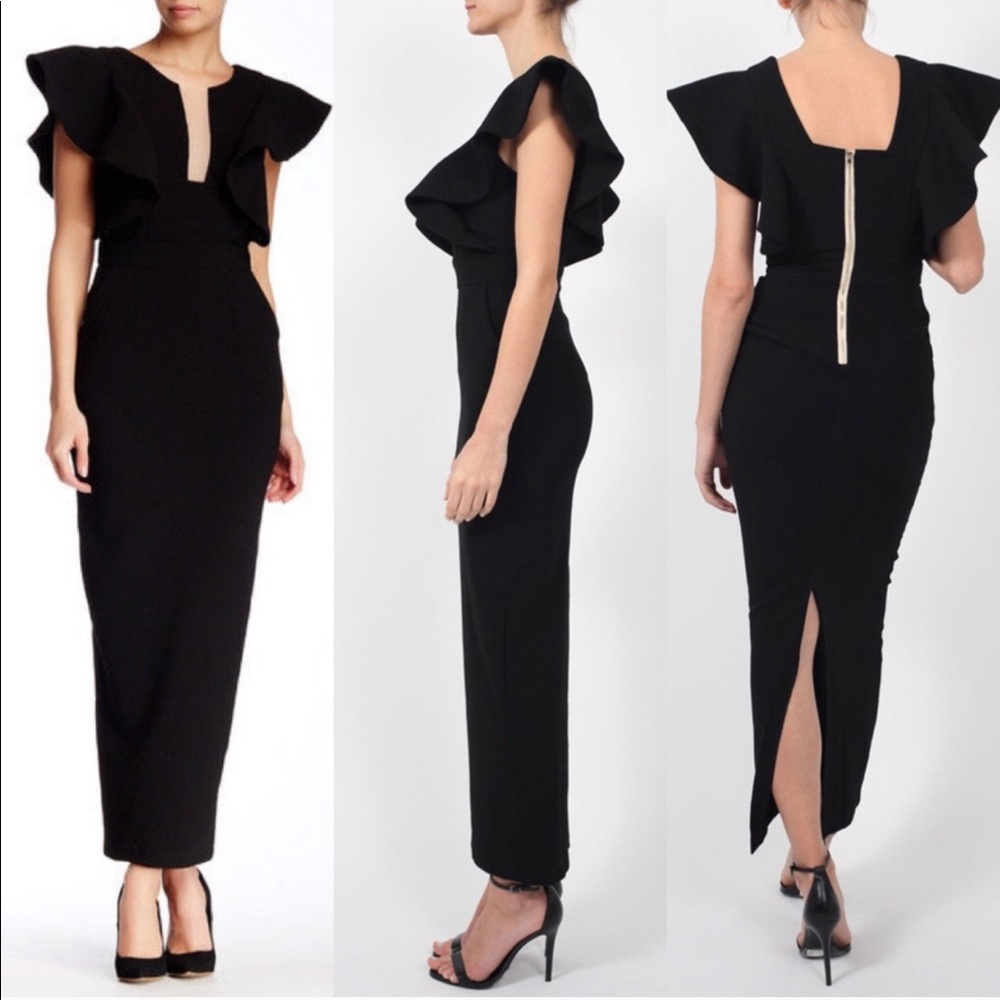 Few Moda Geisha Flutter Ruffle Sleeve Maxi Dress